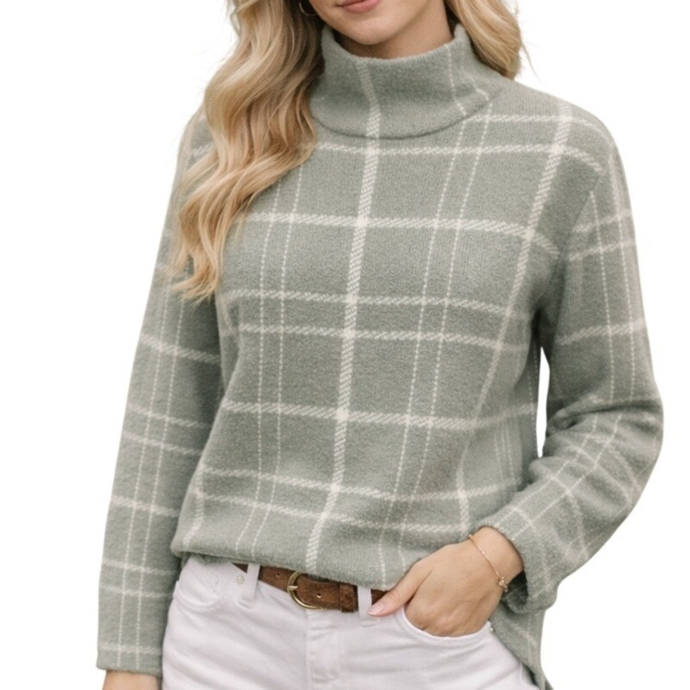 Banana‎ Republic Factory Women's Plaid Knit Turtleneck Pullover Sweater Size M